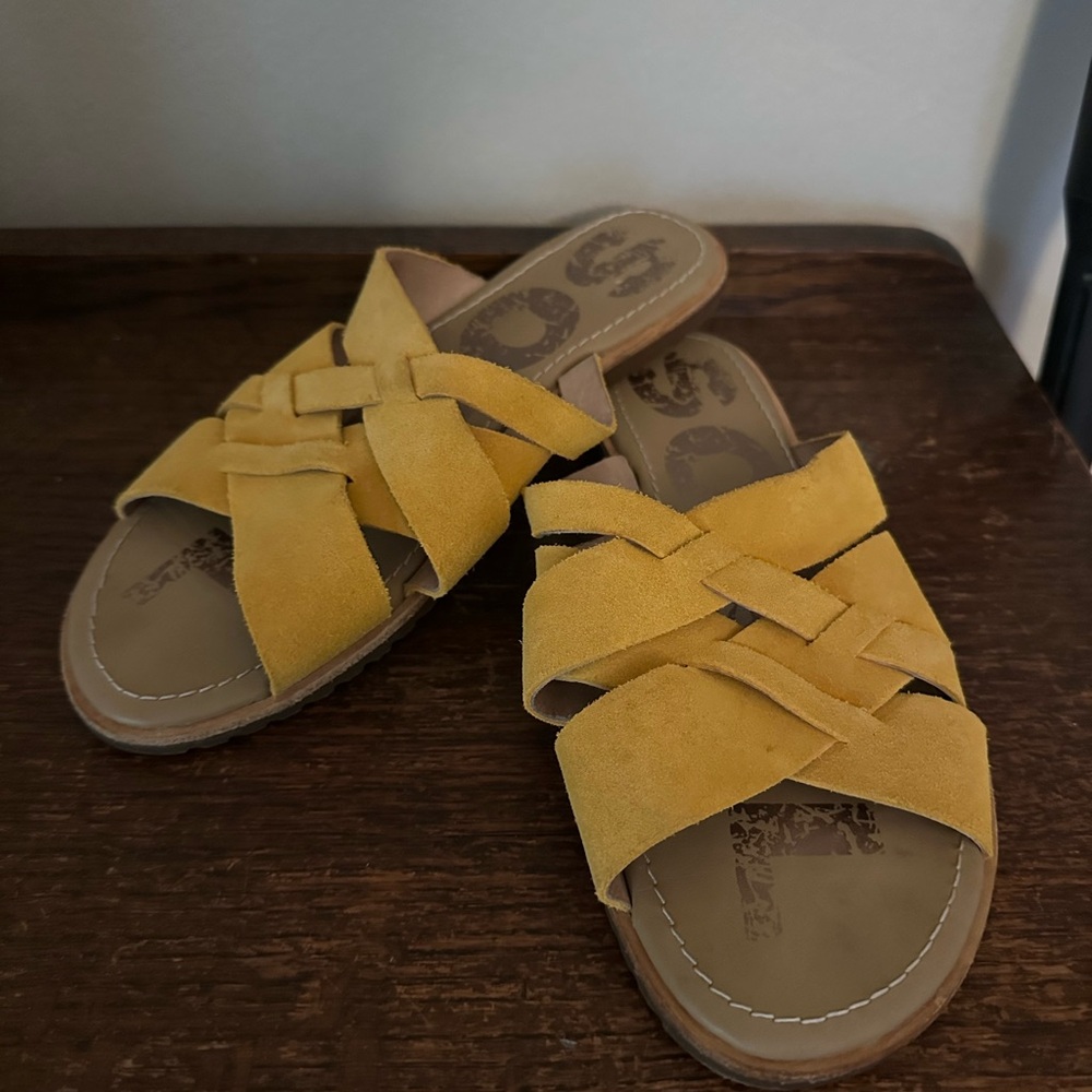 Yellow Suede Crisscross Sandals
